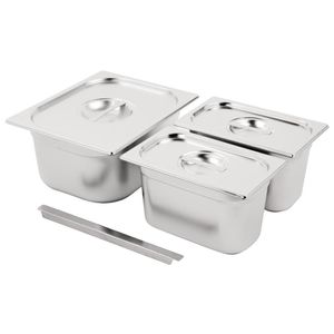 Vogue Stainless Steel Gastronorm Pan Set 1/2 and 2x 1/4 with Lids - SA244  - 1