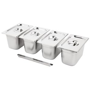 Vogue Stainless Steel Gastronorm Pan Set 4 1/4 with Lids - SA247  - 1