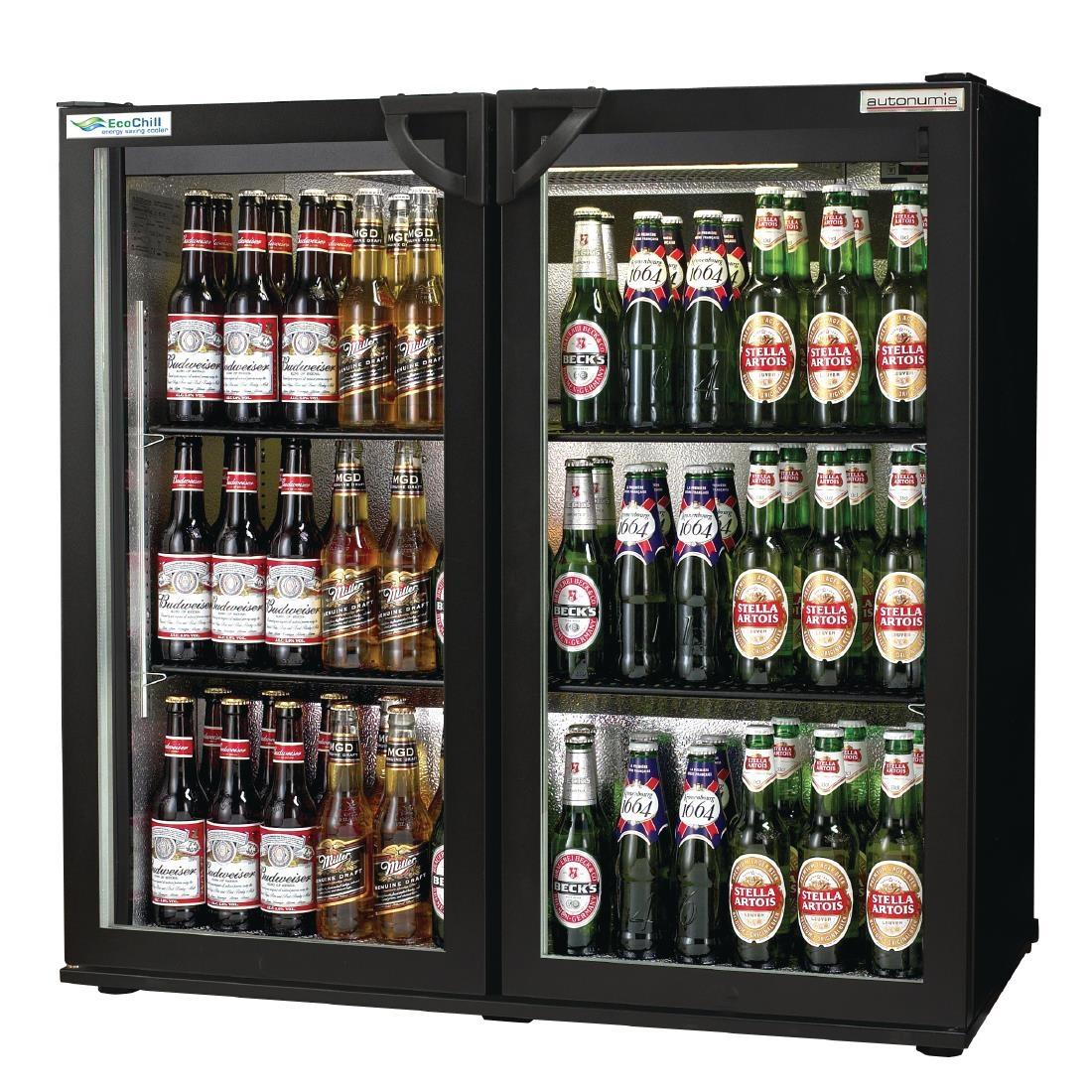 Autonumis EcoChill Double Hinged Door Maxi Back Bar Cooler, Black A21096 - GN378  - 1