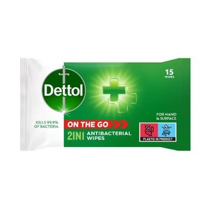 Dettol 2-in-1 Antibacterial Skin and Surface Wipes (Pack of 15) - FT014  - 1