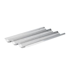 De Buyer Perforated Baguette Baking Tray Stainless Steel 245x400mm (Pack 3) - DZ727 - 1
