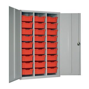 27 Tray High-Capacity Storage Cupboard - Grey with Red Trays - HR679 - 1
