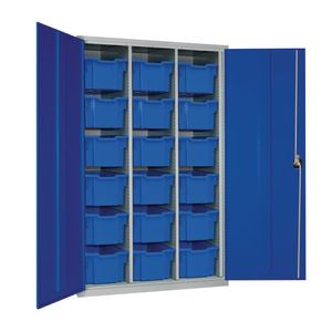 18 Tray High-Capacity Storage Cupboard - Blue with Blue Trays - HR696 - 1