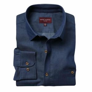 Brook Taverner Mens Jasper Long Sleeve Chambray Shirt Navy 16 - BA145-16 - 1
