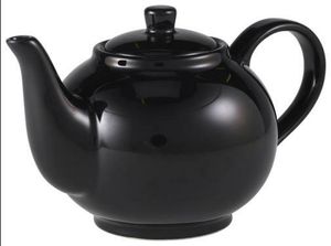 Genware Porcelain Black Teapot 45cl/ 15.75oz (Pack of 6) - 1