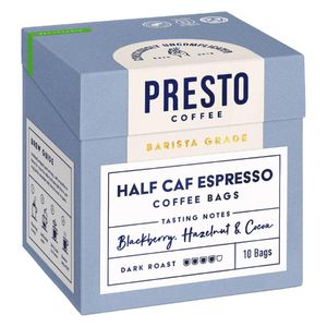 Presto Coffee Half Caf Espresso Coffee Bags Enveloped 8g (10 Pack) - KA737 - 1