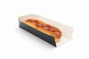 10" Black Compostable Hot Dog Tray (500 per case) - 1