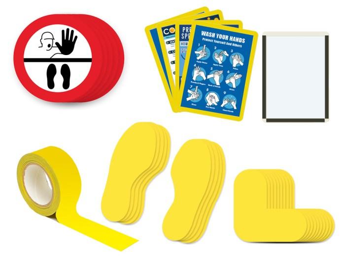 Kit 4B - Stop Sign without text, Marking Tape, Marking Tape, L-Shaped Floor Markers, Magnetic Frames and Footprints for Coronavirus Covid-19 Social Distancing - 1
