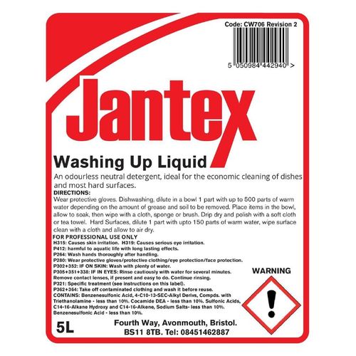Jantex Washing Up Liquid Concentrate 5Ltr (Twin Pack) - CW706  - 2