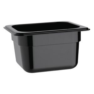 Vogue Polycarbonate 1/6 Gastronorm Container 100mm Black - U470  - 1
