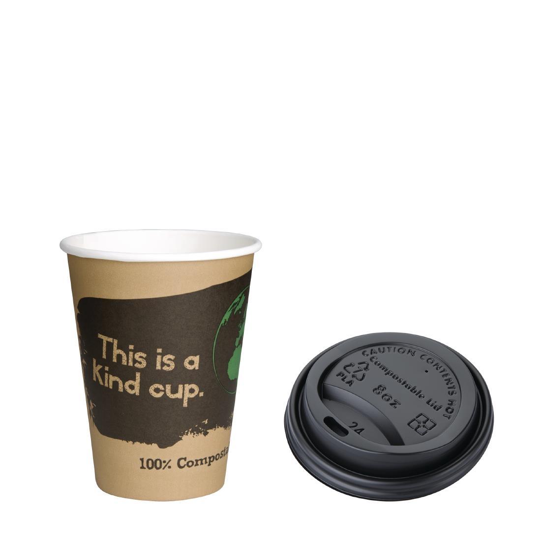 Fiesta Green 8oz Compostable Hot Cups and Lids Bundle (Pack of 50) - SA483  - 1