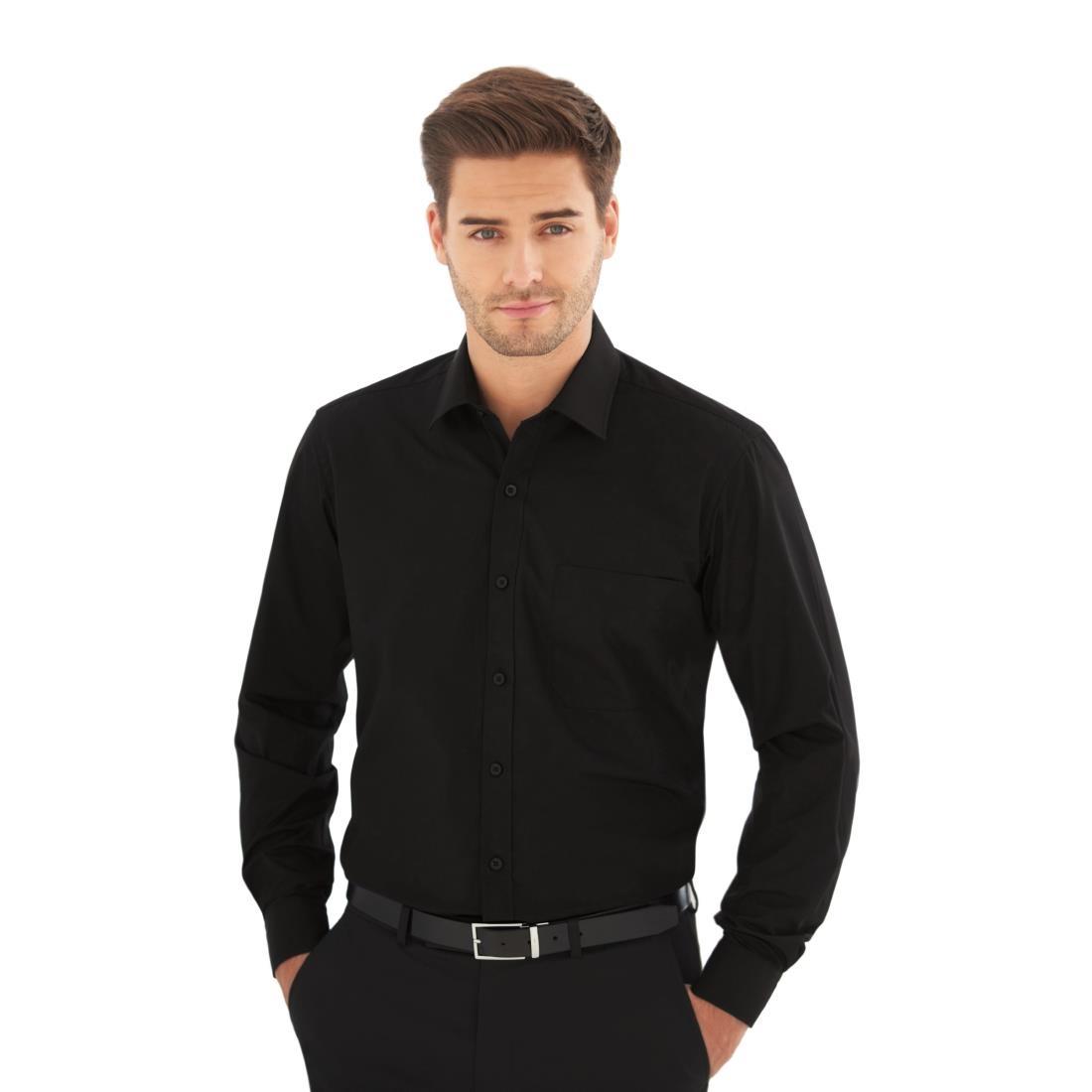 Brook Taverner Mens Long Sleeve Black Rapino Shirt - Collar 16.5" - BB710-16.5  - 1