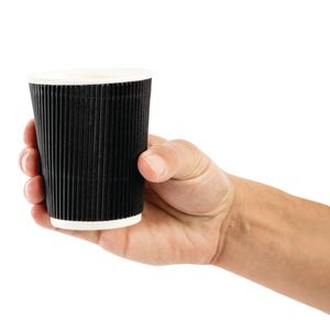 Fiesta Recyclable Coffee Cups Ripple Wall Black 225ml / 8oz (Pack of 500) - CM543  - 5