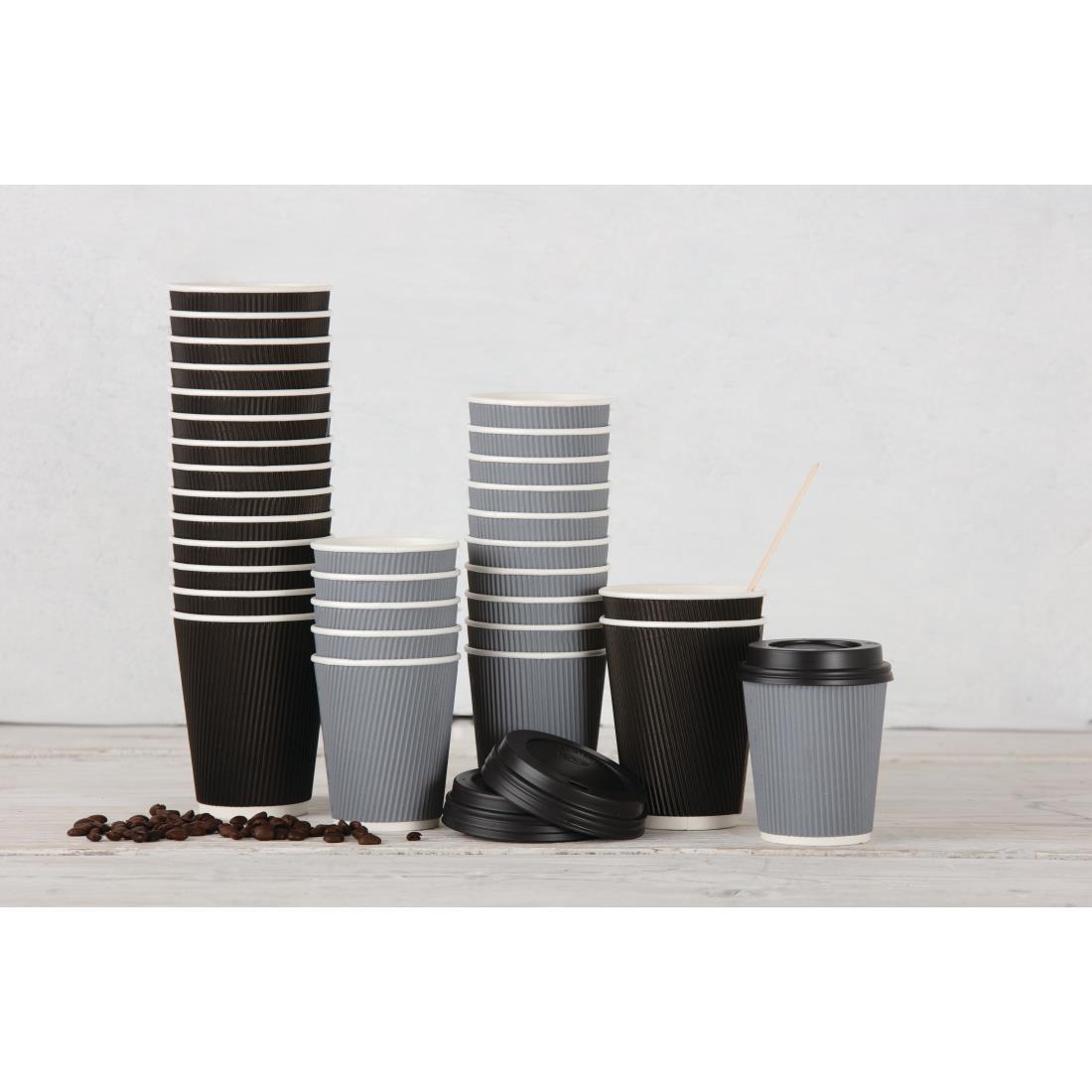 Fiesta Recyclable Coffee Cups Ripple Wall Black 340ml / 12oz (Pack of 500) - CM544  - 5
