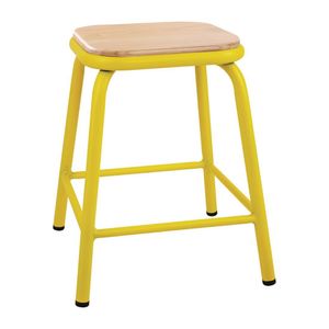 Bolero Cantina Low Stools with Wooden Seat Pad Yellow (Pack of 4) - FB935  - 1
