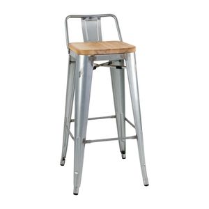 Bolero Bistro Backrest High Stools with Wooden Seat Pad Galvanised Steel (Pack of 4) - FB627  - 1