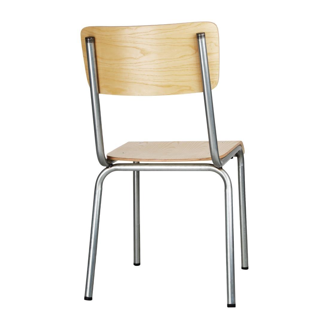 Bolero Cantina Side Chairs with Wooden Seat Pad and Backrest Galvanised (Pack of 4) - FB946  - 3