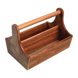T&G Woodware Acacia Wood Condiment Basket with Handle - DL148  - 1