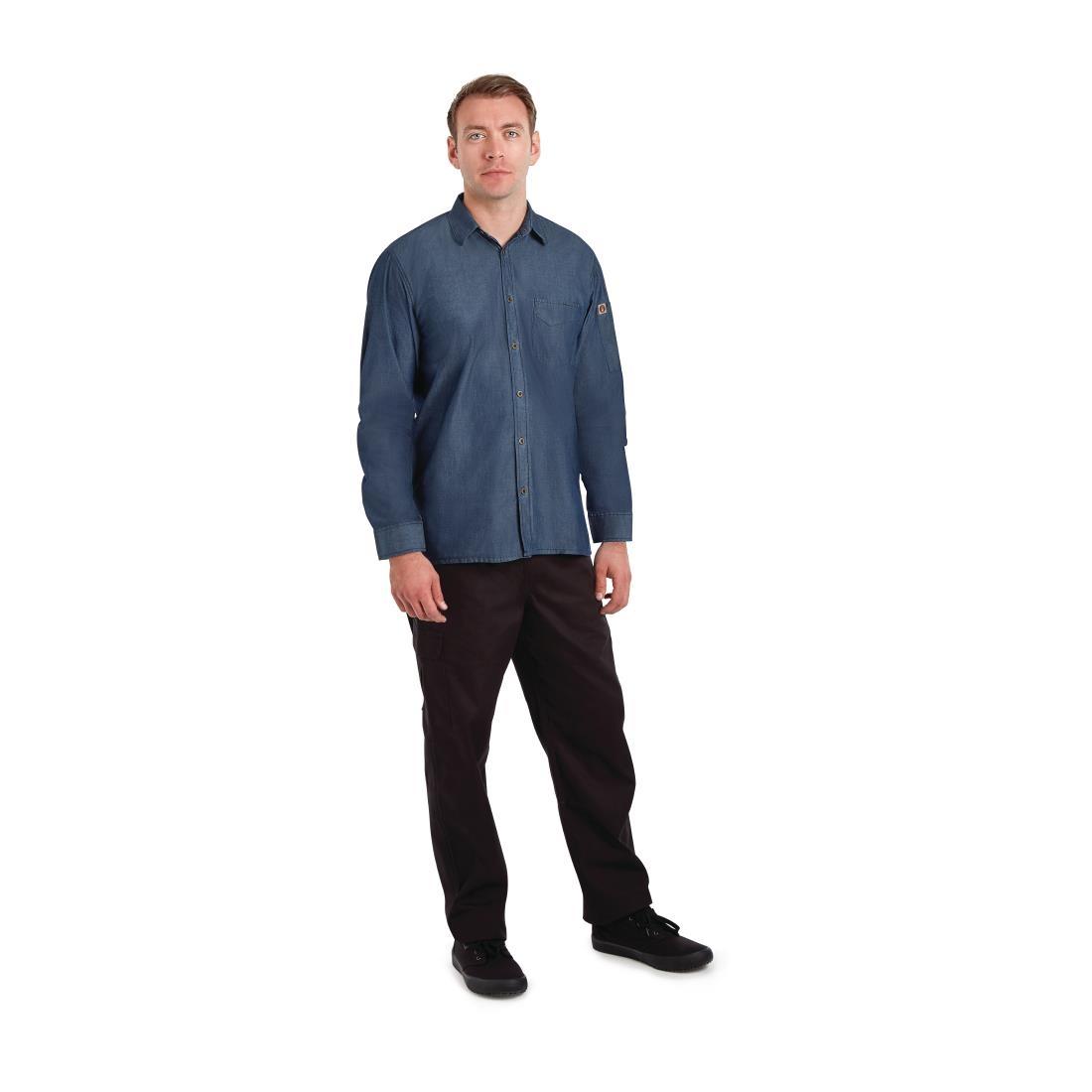 Chef Works Urban Detroit Long Sleeve Denim Shirt Blue S - B776-S  - 2