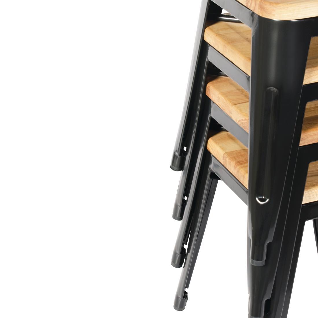 Bolero Bistro Low Stools with Wooden Seat Pad Black (Pack of 4) - GM635  - 4