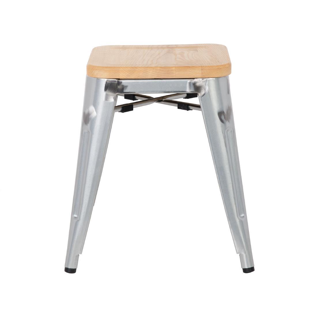 Bolero Bistro Low Stools with Wooden Seat Pad Galvanised Steel (Pack of 4) - GM634  - 2