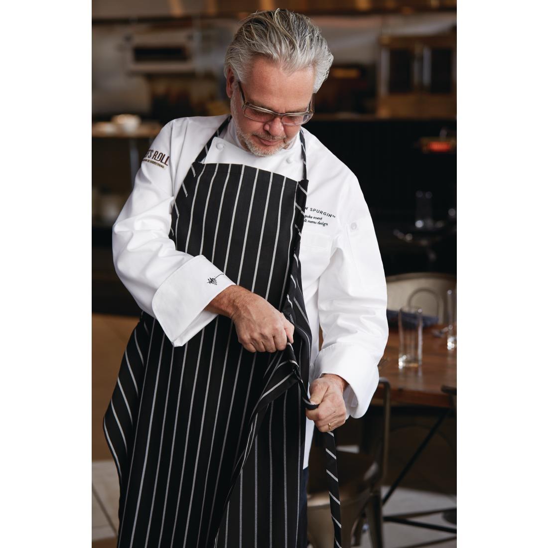 Chef Works Premium Woven Bib Apron Black and White Stripe - B248  - 6