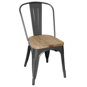 Bolero Bistro Side Chairs with Wooden Seat Pad Gun Metal (Pack of 4) - GG708  - 1