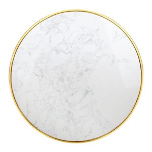 Bolero Round Marble Table Top with Brass Effect Rim White 600mm - CY968  - 1