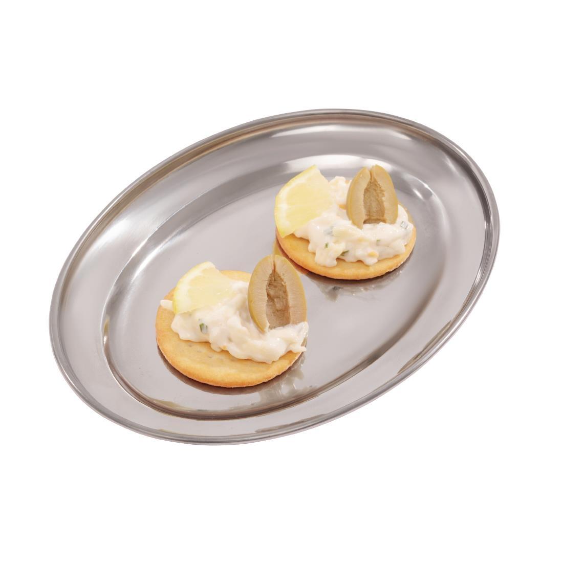 Olympia Stainless Steel Oval Serving Tray 200mm - K360  - 4