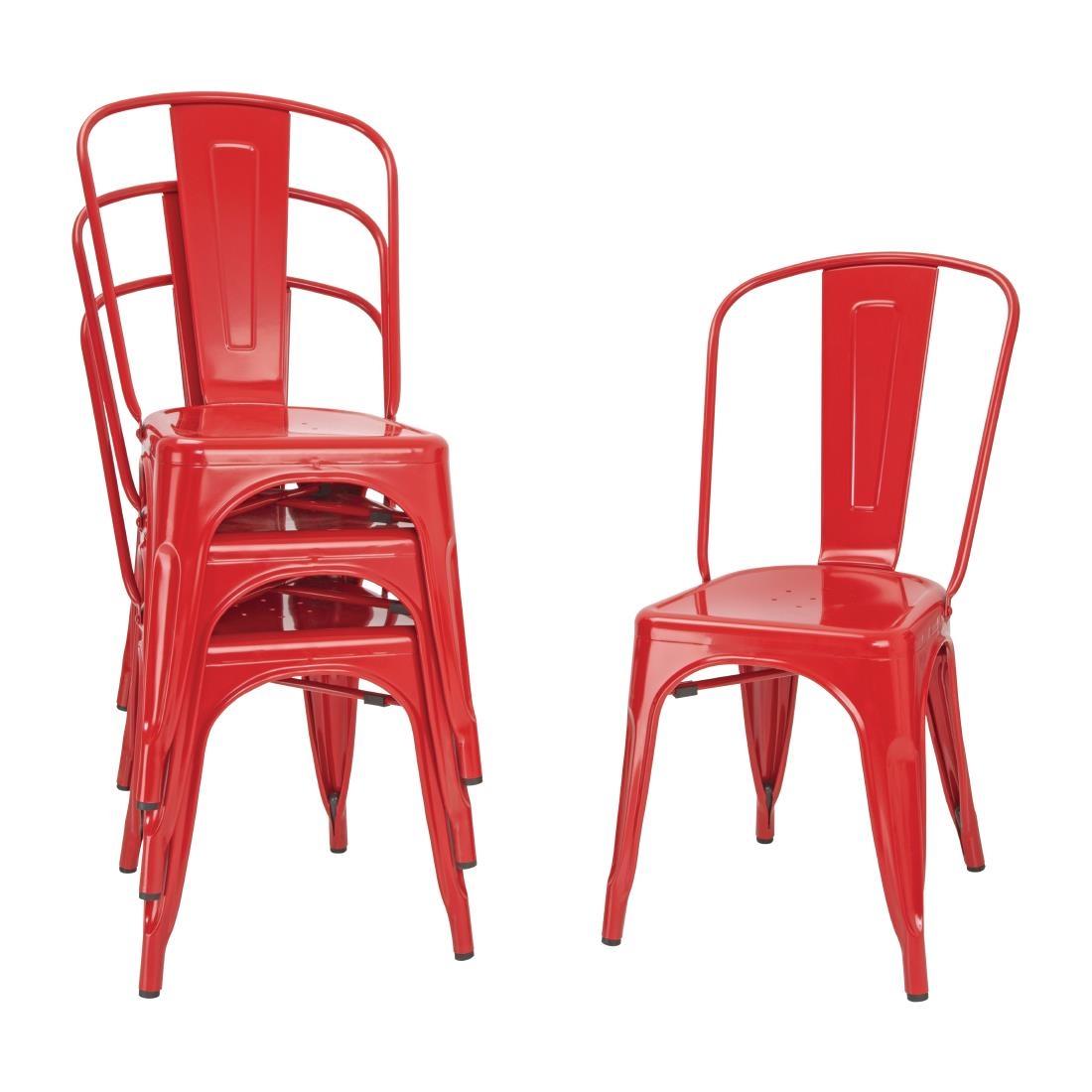 Bolero Bistro Steel Side Chair Red (Pack of 4) - GL330  - 4
