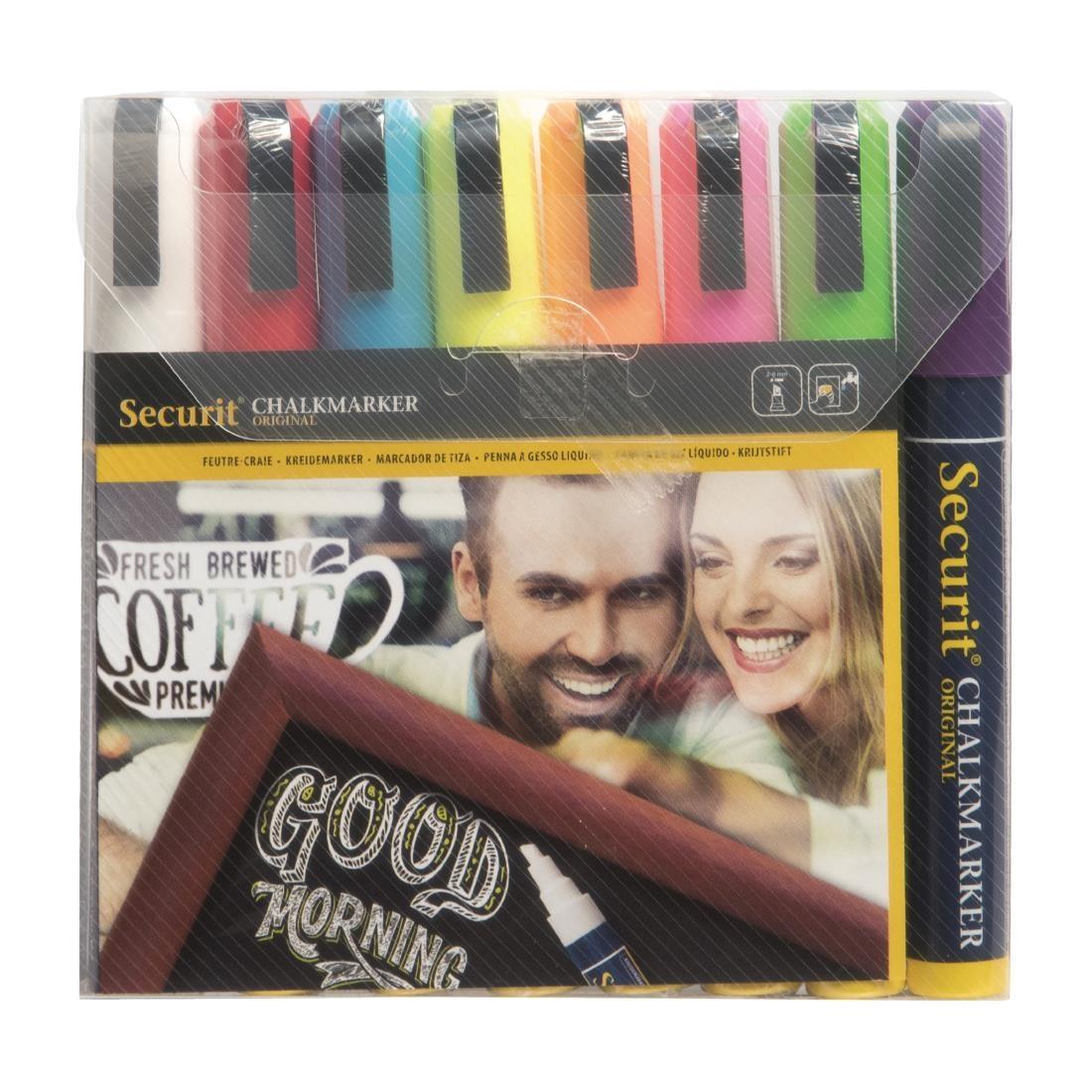 Securit Chalkmaster 6mm Liquid Chalk Pens Assorted Colours (Pack of 8) - Y999  - 1