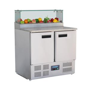 Polar G-Series 2 Door Pizza Prep Counter with Glass Sneeze Guard 256Ltr - GH266  - 1