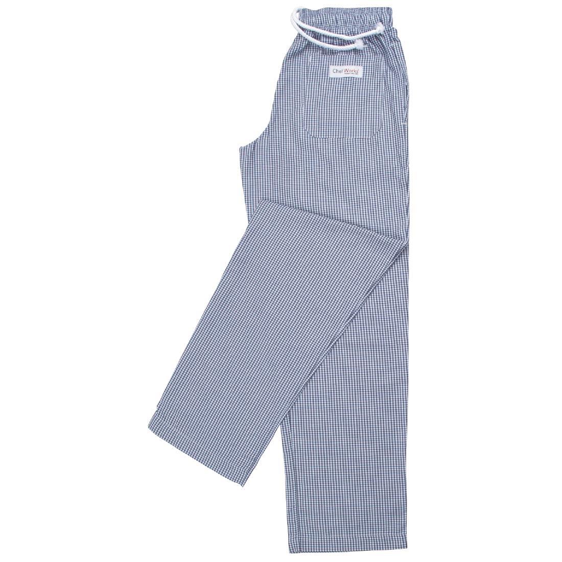 Chef Works Essential Baggy Pants Small Blue Check XL