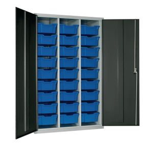 27 Tray High-Capacity Storage Cupboard - Dark Grey with Blue Trays - HR685 - 1