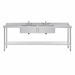 Vogue Stainless Steel Double Sink with Double Drainer 2400mm - U910 - 3