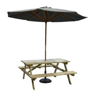 Rowlinson Picnic Table 6ft with Grey Parasol 2.7m & Base 15kg - HP899 - 1