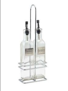 Square Glass Oil & Vinegar With Chrome Stand - 1