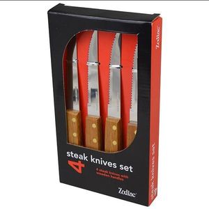 4Pc Pack Wooden Handled Steak Knives - 2261-4 - 1