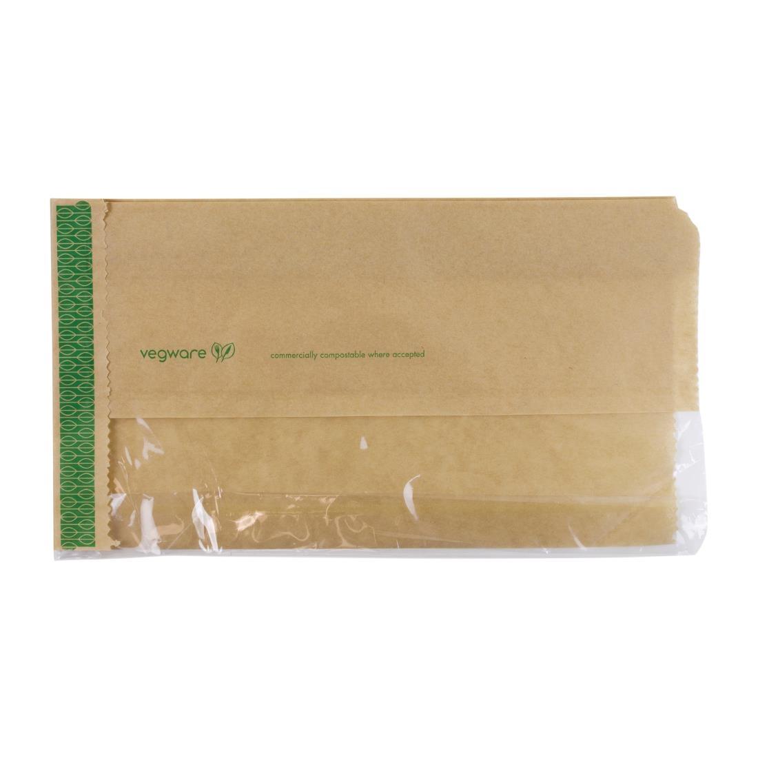 Vegware Compostable Kraft Greaseproof Food Bags With PLA Window 280 x 150mm (Pack of 1000) - FC894  - 2