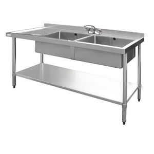 Vogue Stainless Steel Double Sink with Left Hand Drainer 1500mm - U906  - 1