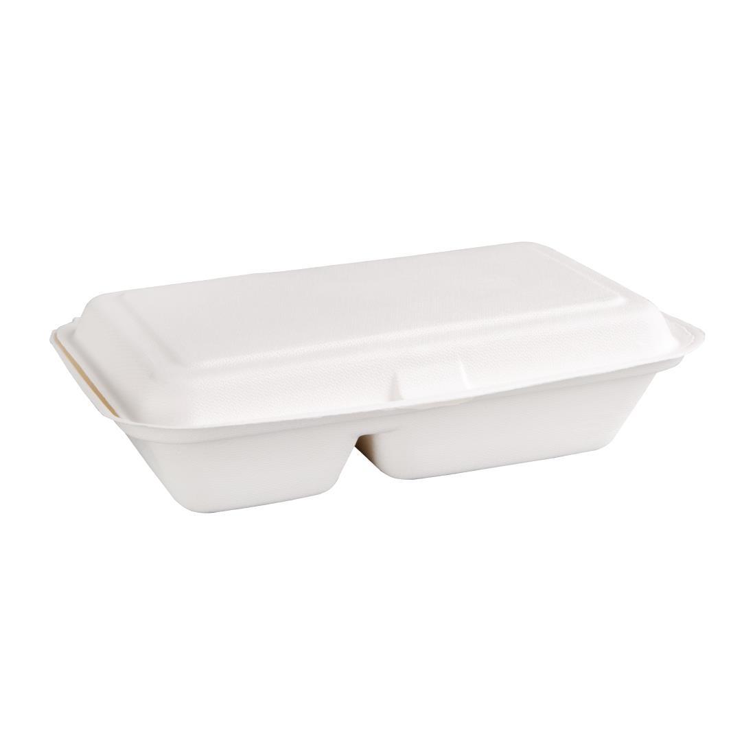Fiesta Compostable Bagasse Hinged 2-Compartment Food Containers 253mm (Pack of 200) - FC524  - 3