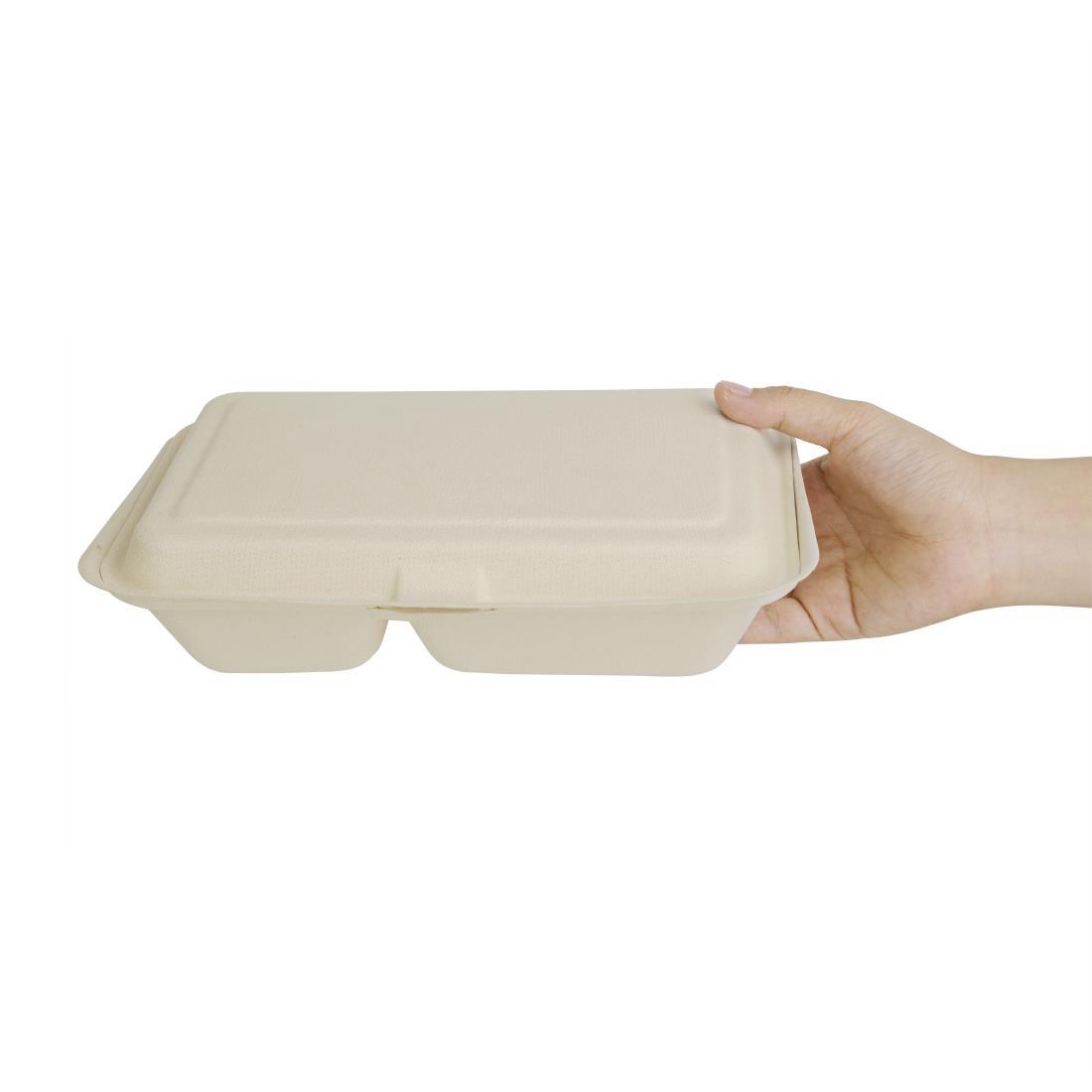 Fiesta Compostable Bagasse Two-Compartment Hinged Food Containers Natural Colour 253mm (Pack of 200) - FC541  - 3