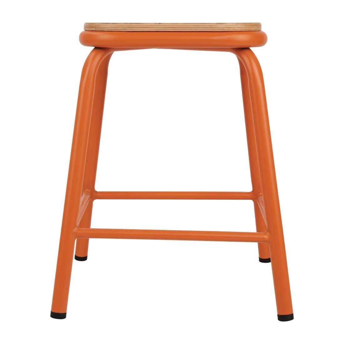 Bolero Cantina Low Stools with Wooden Seat Pad Orange (Pack of 4) - FB934  - 2