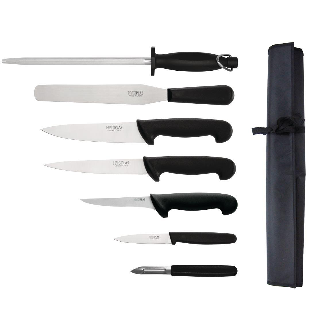 Hygiplas 7 Piece Starter Knife Set With 20cm Chef Knife and Roll Bag - F222  - 1