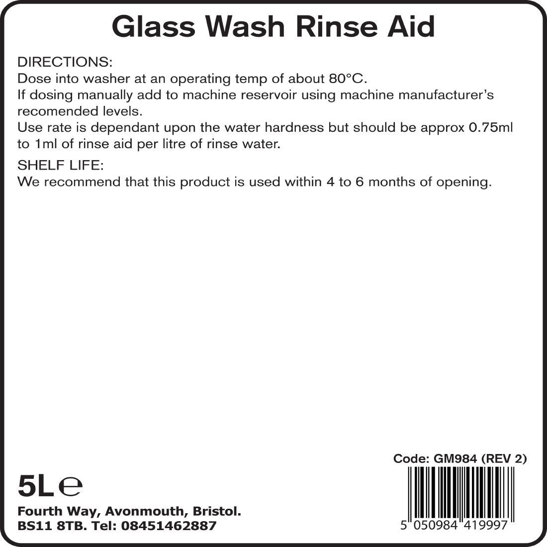 Jantex Pro Glasswasher Rinse Aid Concentrate 5Ltr - GM984  - 3