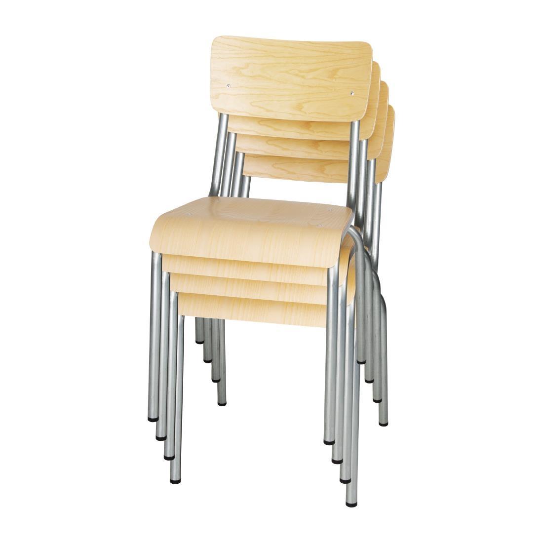 Bolero Cantina Side Chairs with Wooden Seat Pad and Backrest Galvanised (Pack of 4) - FB946  - 5