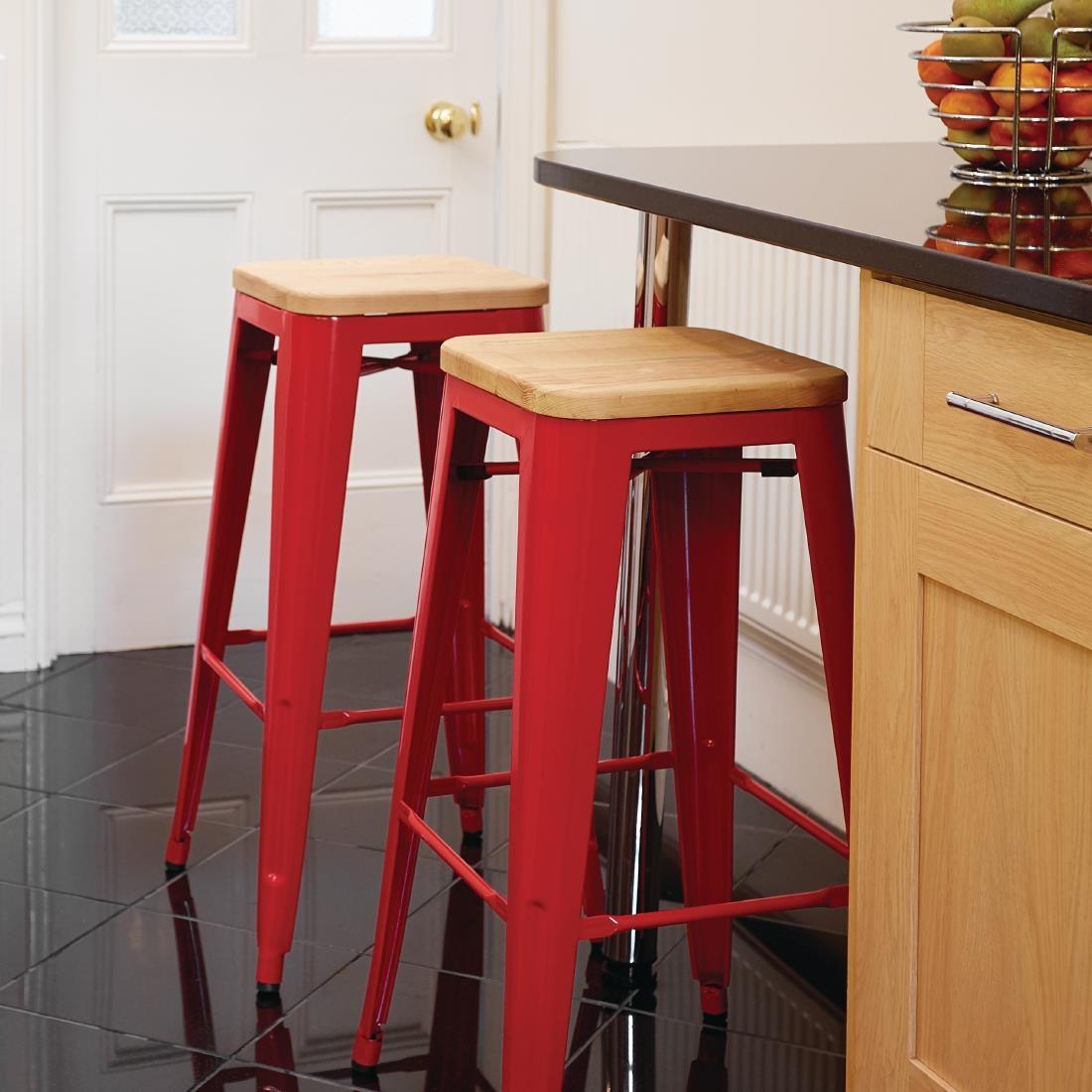 Bolero Bistro High Stools with Wooden Seat Pad Red (Pack of 4) - GM641  - 2