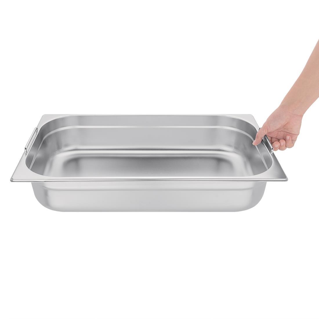 Vogue Stainless Steel 1/1 Gastronorm Pan With Handles 100mm - CB179  - 4