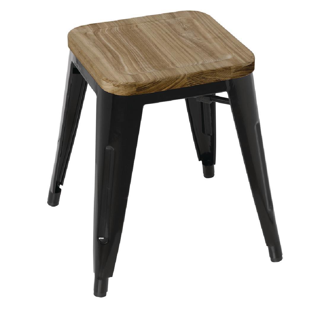 Bolero Bistro Low Stools with Wooden Seat Pad Black (Pack of 4) - GM635  - 1