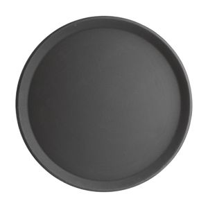 Olympia Kristallon Fibreglass Round Non-Slip Tray Black 406mm - J847  - 1
